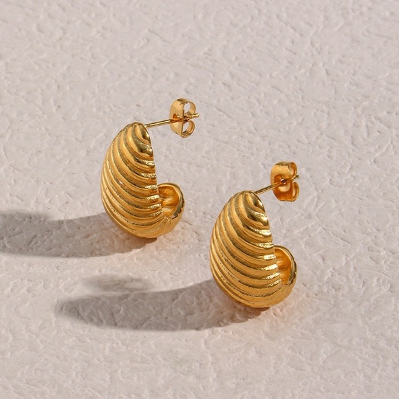 Gold Textured Everyday Earrings*Minimalist Jewelry*Waterproof and Sweatproof - Picture 2 of 8